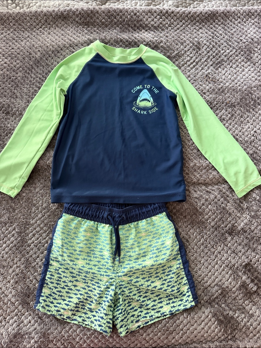 OshKosh B'gosh Navy and Lime Shark Rashguard Swim Set